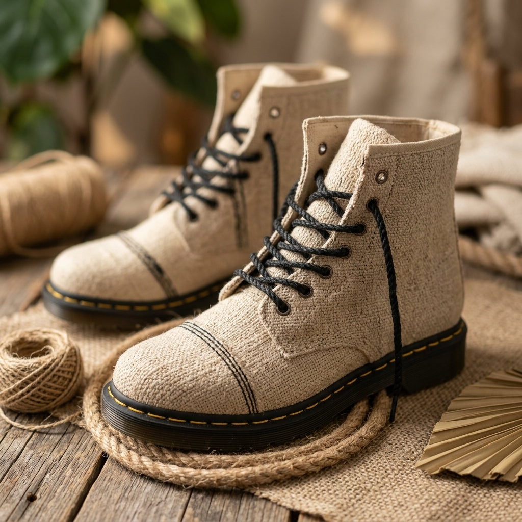 White Hemp Hiking Boots Australia – Vegan Hemp Ankle High Boots
