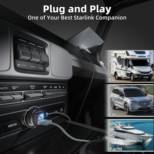 Outcamp Car Charger for Starlink Mini with Dual USB and Voltmeter