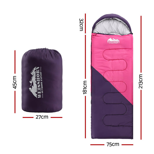 Single Sleeping Bag 213cm – 3-4 Season Pink
