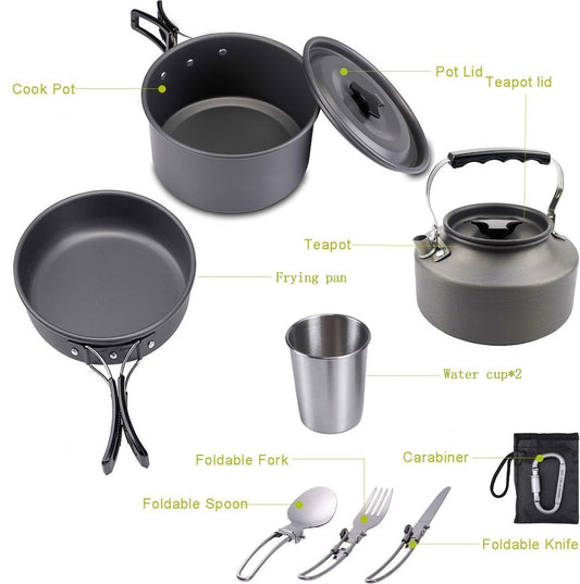 9 Piece Camping Cookware Set for 2-3 People