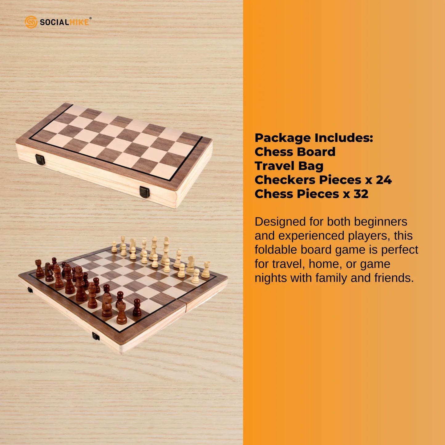 Social Hike 2-in-1 Magnetic Travel Chess & Checkers Set