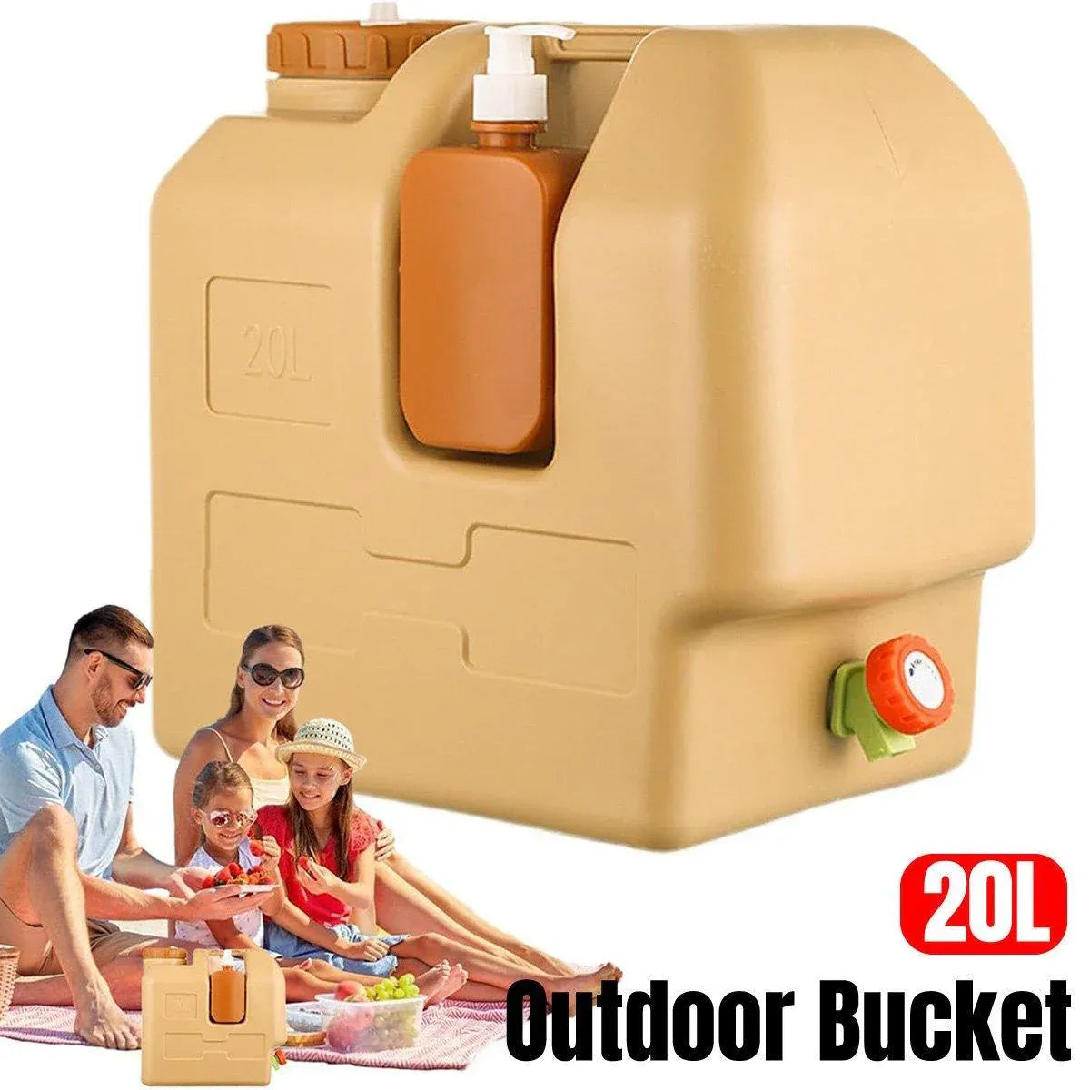 20L Camping Water Container with Tap - Beige