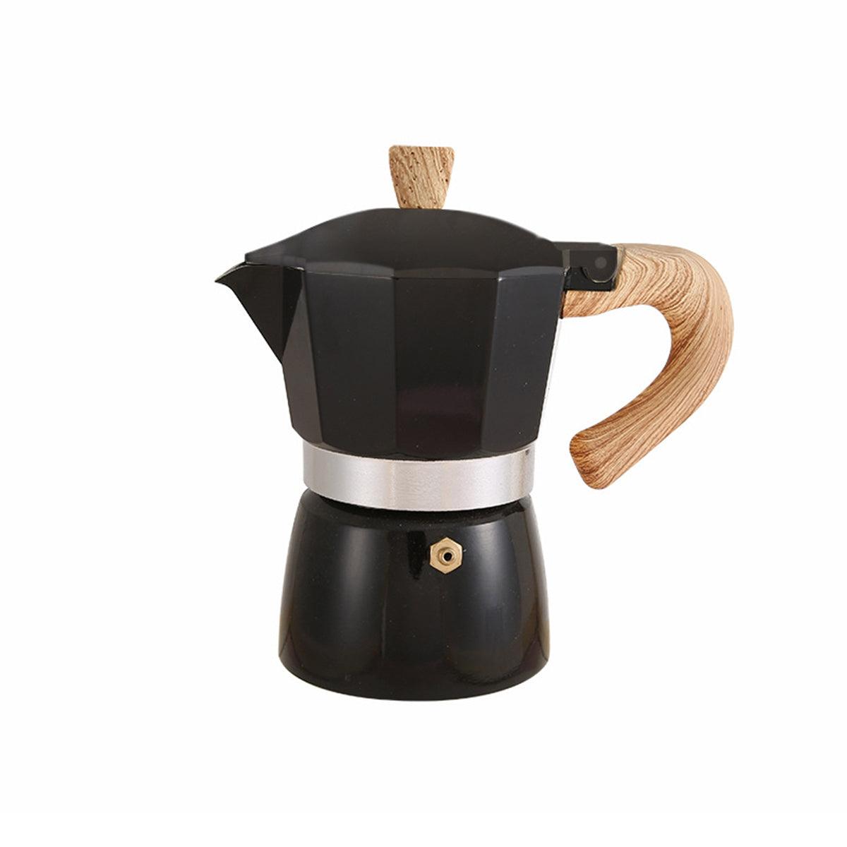 Portable Coffee Maker Wood Grain Handle Outdoor Manual Espresso Machine Camping - Black-300ml