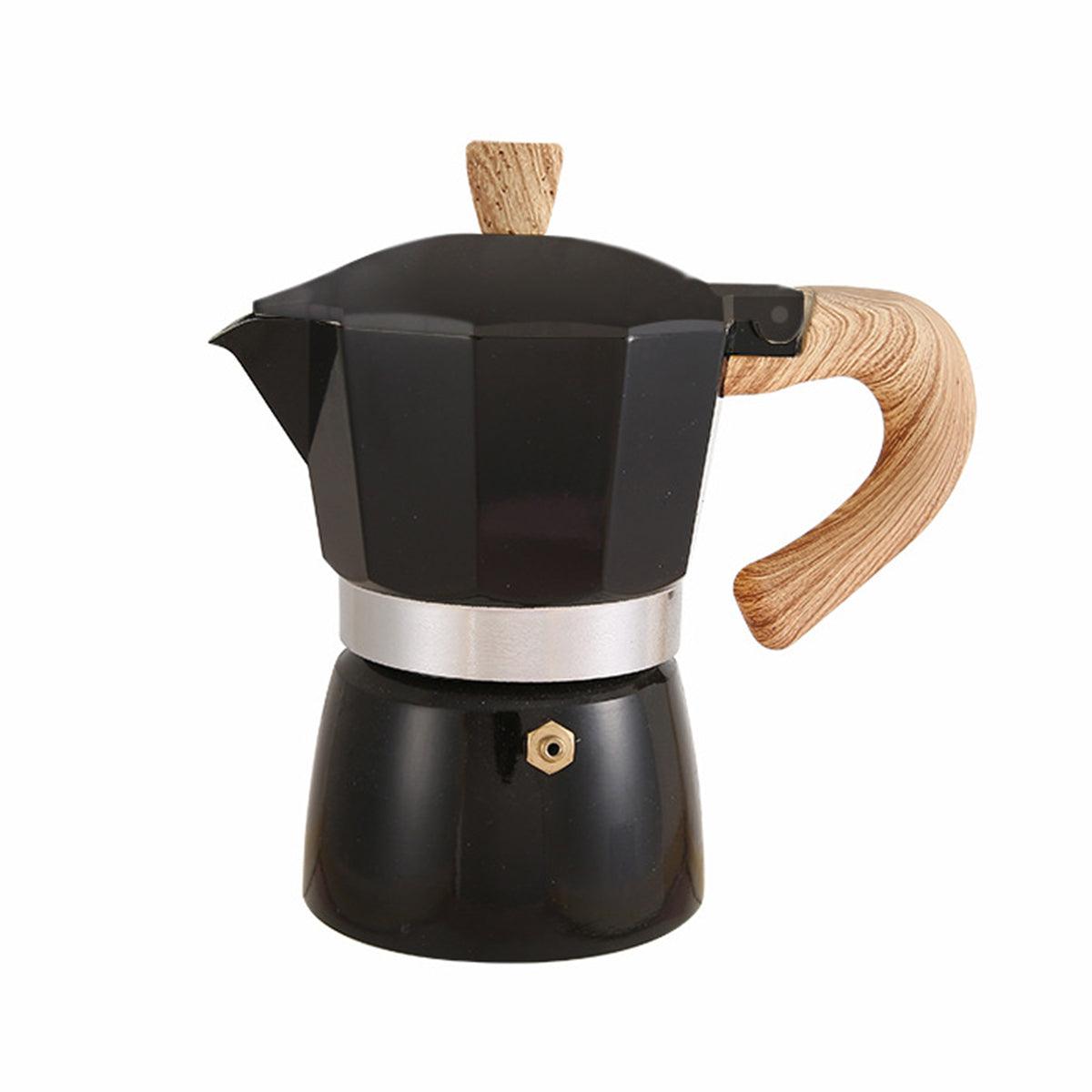 Portable Coffee Maker Wood Grain Handle Outdoor Manual Espresso Machine Camping - Black-300ml
