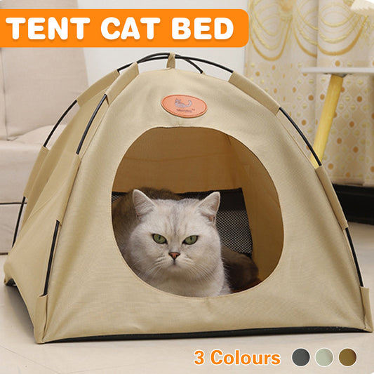 Folding Camping Pet Tent for Cats Puppy Bed Indoor Cat Nest Dog Cave Style House - Large Beige
