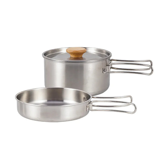 2 Piece Stainless Steel Camping Pot & Pan Set