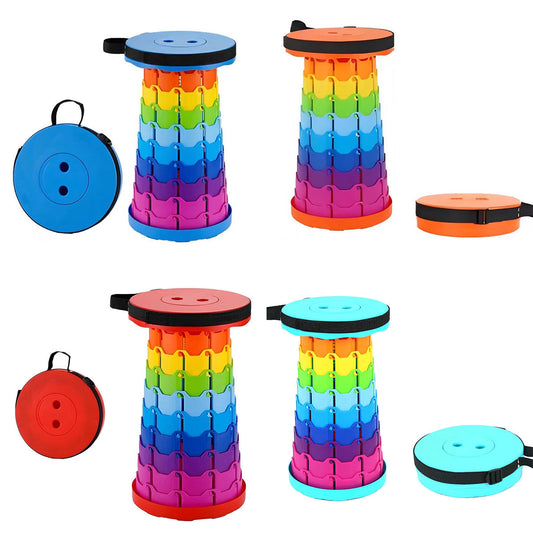 Rainbow Telescopic Folding Stool Thickened Travel Outdoor Seat for Camping - Blue