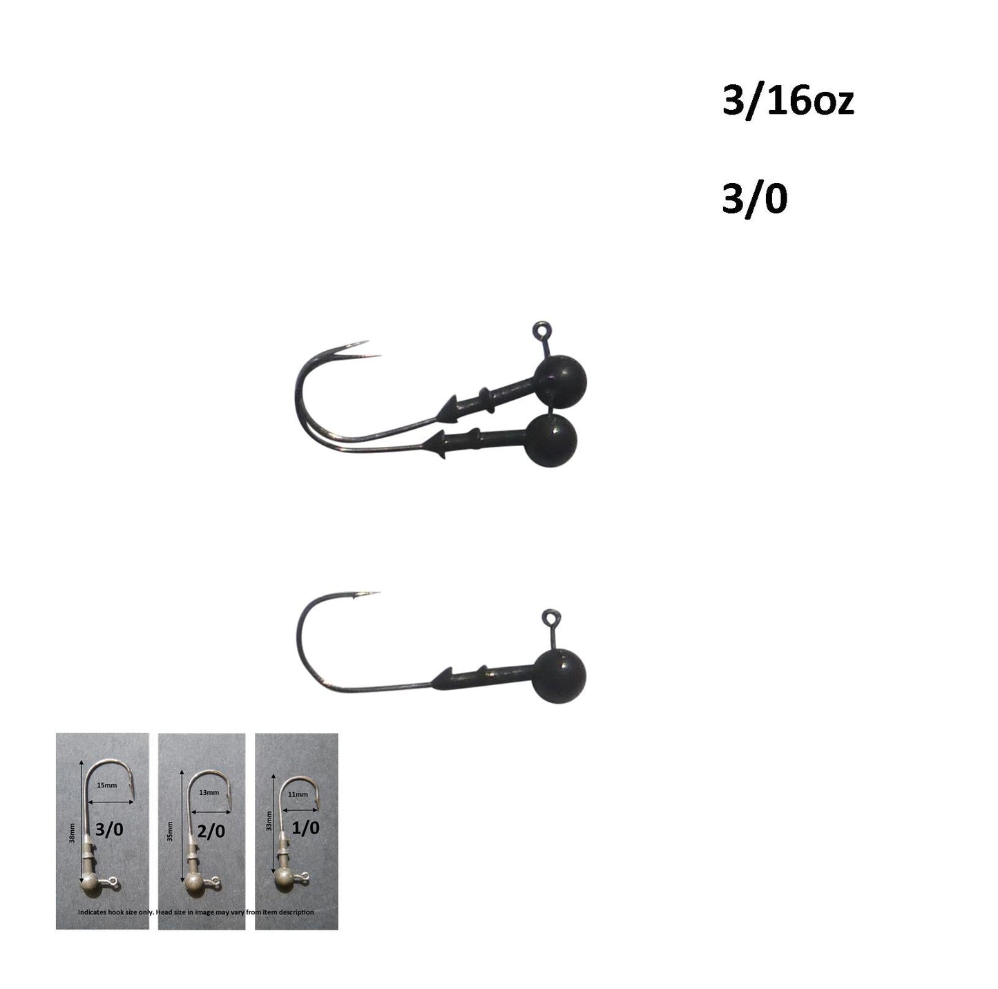 Vike 3/16 oz Round Jig Head with a Size 3/0 Hook Tungsten, 3 pack