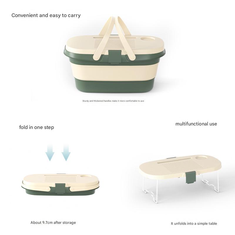 Foldable Picnic Basket with Tray - 16.5L Capacity, White Gray, Perfect for Camping and Outdoor Gatherings