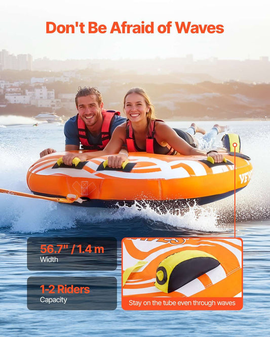 VEVOR Towable Tube for Boating 1-2 Riders Inflatable Boat Tubes and Towables