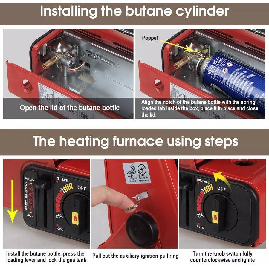 Portable Butane Gas Heater Camping Camp Tent Outdoor Hiking Camper Survival Red