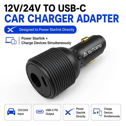 Outcamp 135W Car Adapter for Starlink Mini with USB-C