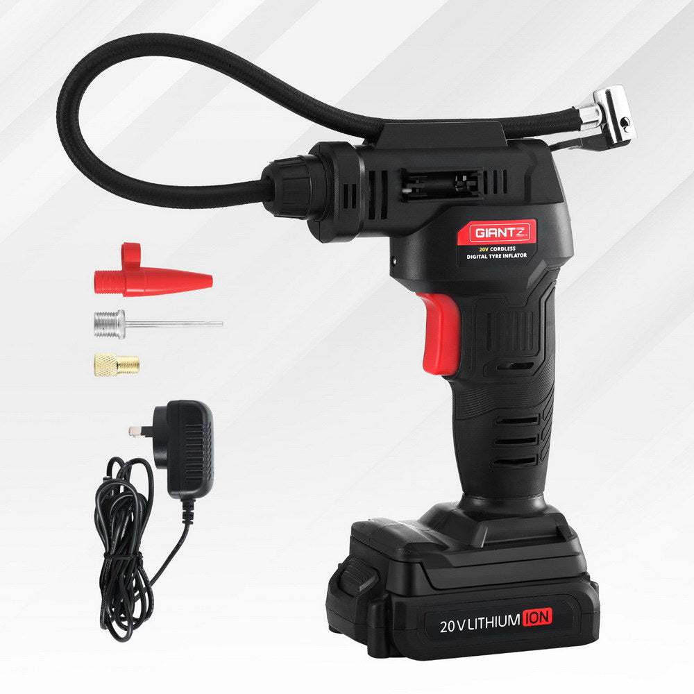 Portable 120PSI tyre inflator kit with charger and nozzles