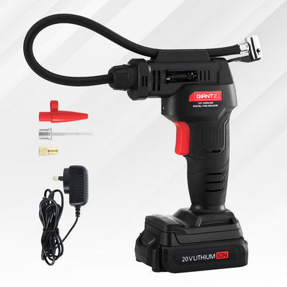 Portable 120PSI tyre inflator kit with charger and nozzles