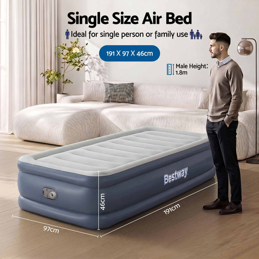 Bestway Single Air Bed – 51cm Raised with Built-In Pump