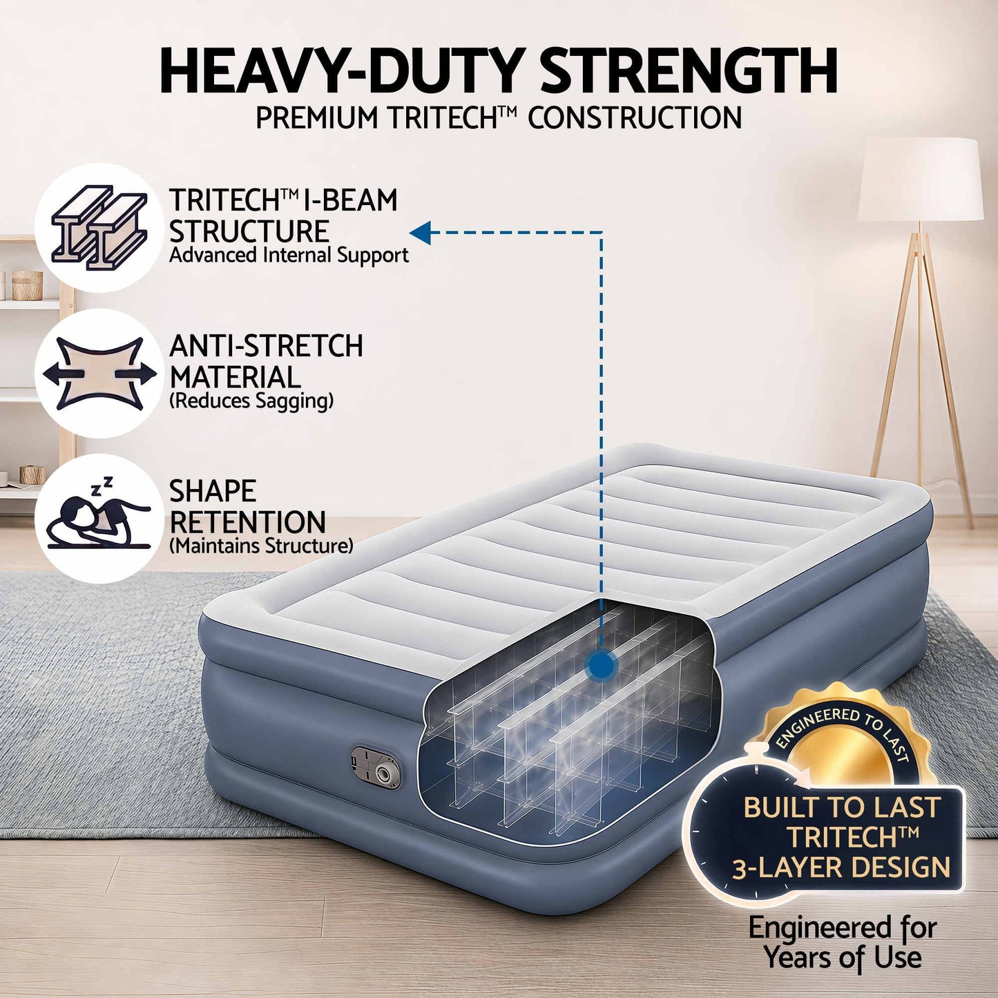 Bestway Single Air Bed – 51cm Raised with Built-In Pump