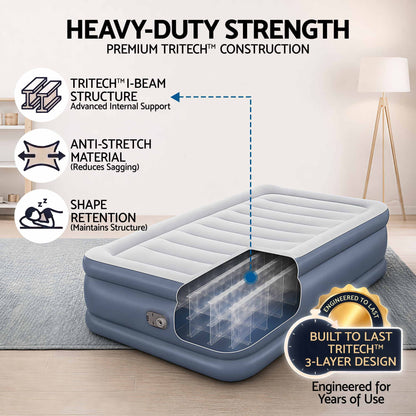Bestway Single Air Bed – 51cm Raised with Built-In Pump