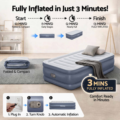 Bestway Single Air Bed – 51cm Raised with Built-In Pump