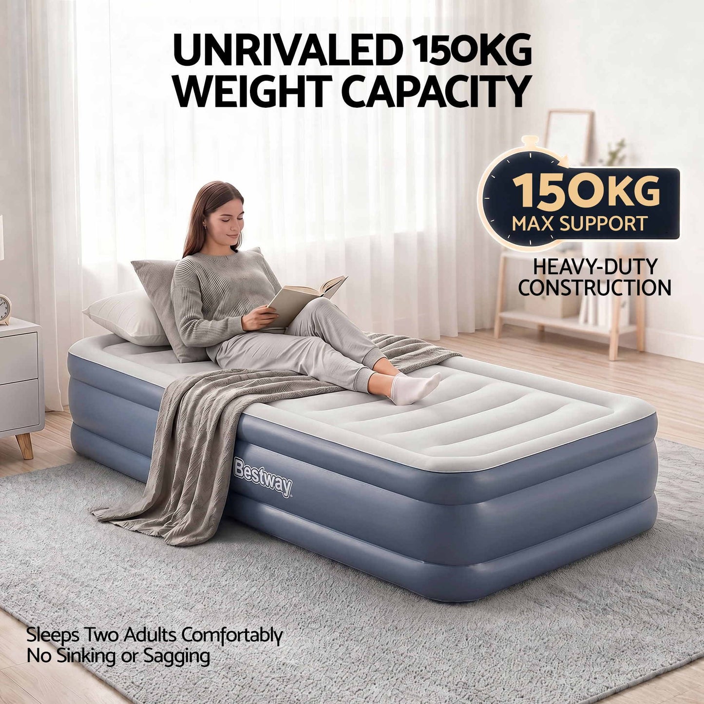 Bestway Single Air Bed – 51cm Raised with Built-In Pump
