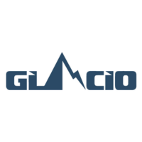 The logo for Glacio, featuring a dark blue stylized mountain peak above the word 'GLACIO' in dark blue, set against a plain white background.