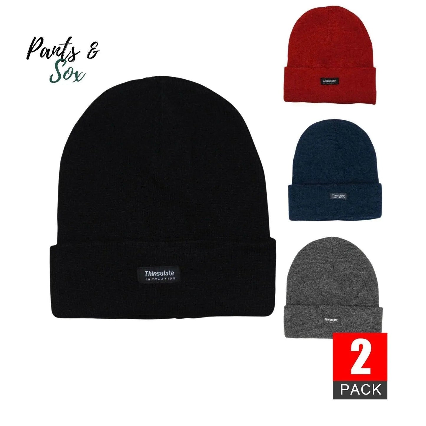 Thinsulate Thermal Beanies 2-Pack - Black & Red