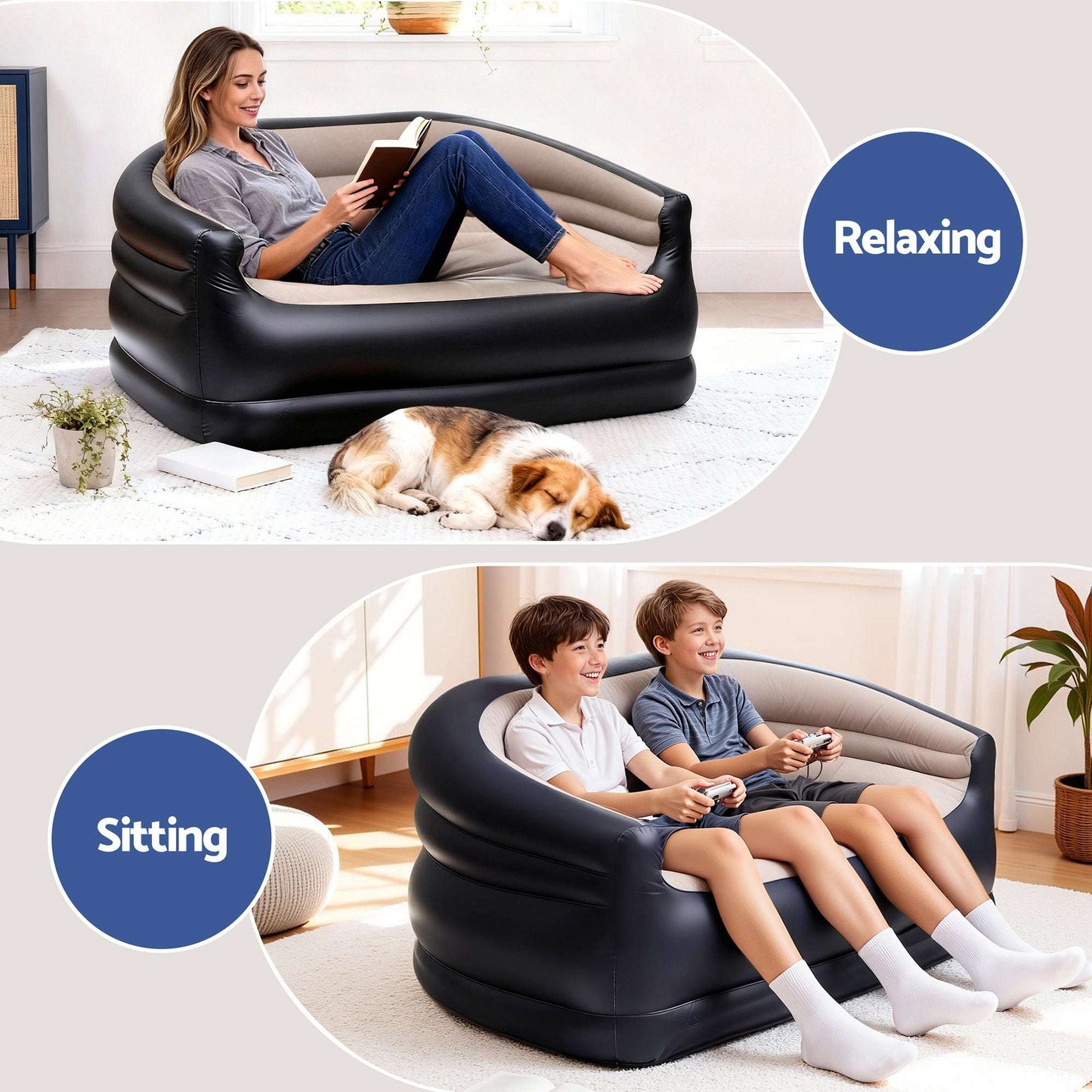 Gardeon Outdoor Air Sofa Inflatable Couch Two-Seater Lounge Chair with Pump Blow Up Couches for Camping
