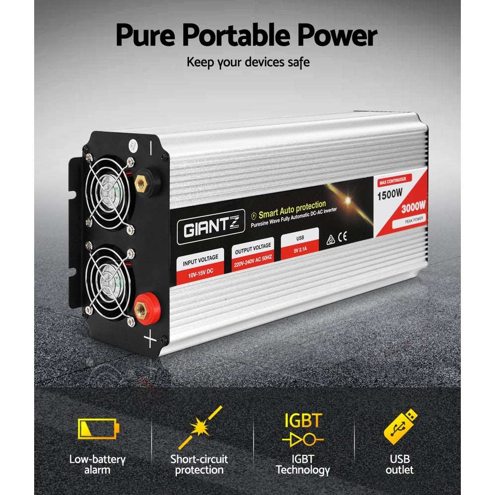 Giantz 1500W Puresine Wave DC-AC Power Inverter - Just Camp | Best Value Outdoor & Camping Store in Australia