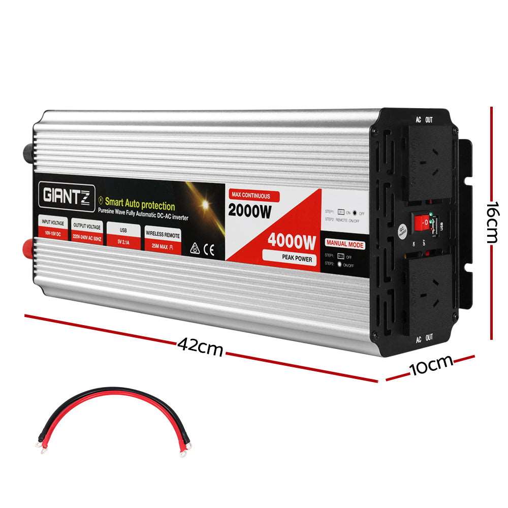 Giantz Power Inverter 2000W or 4000W Pure Sine Wave 12V-240V Camping Boat Caravan - Just Camp | Best Value Outdoor & Camping Store in Australia