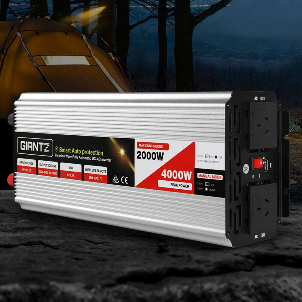 Giantz Power Inverter 2000W or 4000W Pure Sine Wave 12V-240V Camping Boat Caravan - Just Camp | Best Value Outdoor & Camping Store in Australia