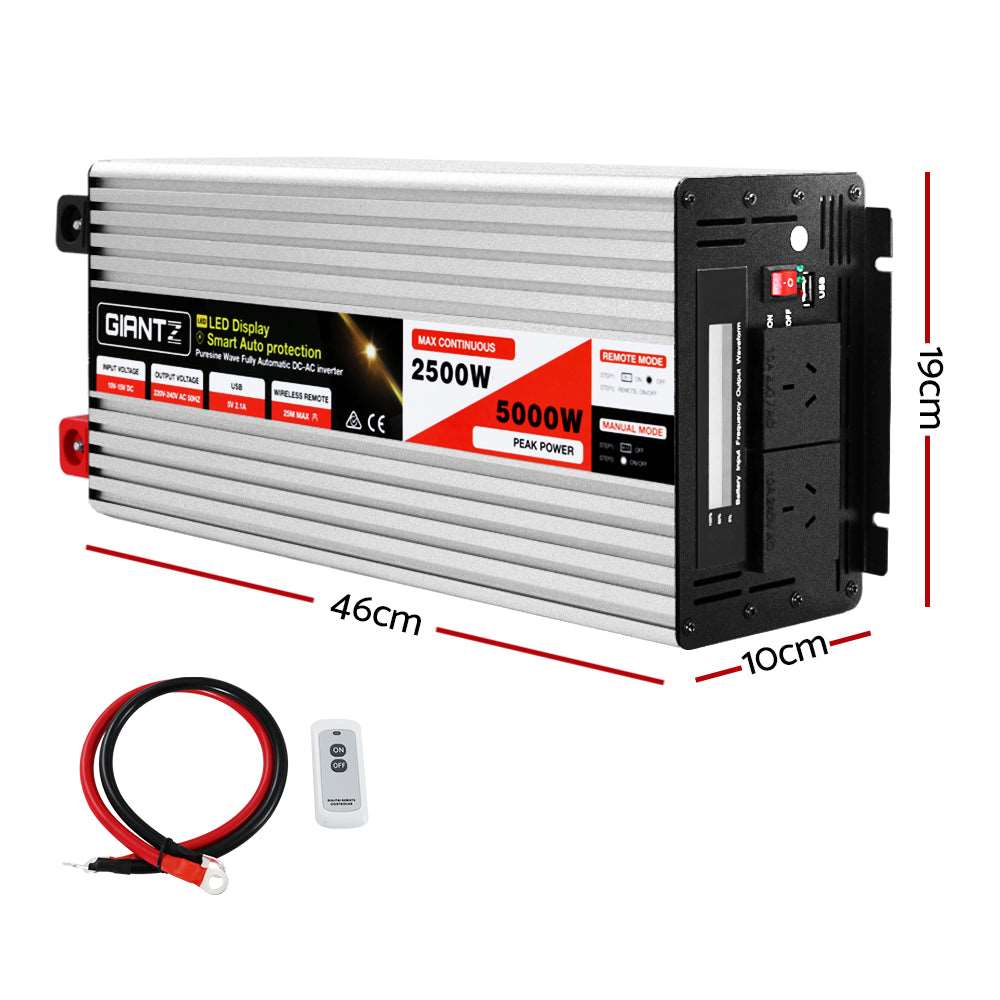 Giantz Power Inverter 12V to 240V 2500W/5000W Pure Sine Wave Camping Car Boat - Just Camp | Best Value Outdoor & Camping Store in Australia