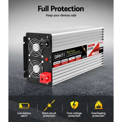 Giantz Power Inverter 12V to 240V 2500W/5000W Pure Sine Wave Camping Car Boat - Just Camp | Best Value Outdoor & Camping Store in Australia