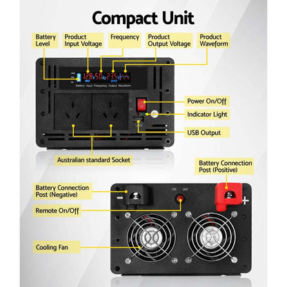 Giantz Power Inverter 12V to 240V 2500W/5000W Pure Sine Wave Camping Car Boat - Just Camp | Best Value Outdoor & Camping Store in Australia