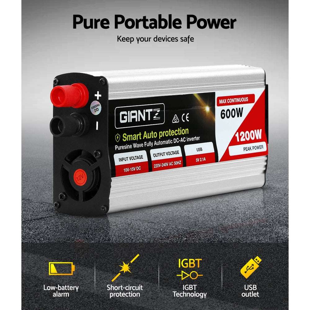 Giantz 600W Puresine Wave DC-AC Power Inverter - Just Camp | Best Value Outdoor & Camping Store in Australia