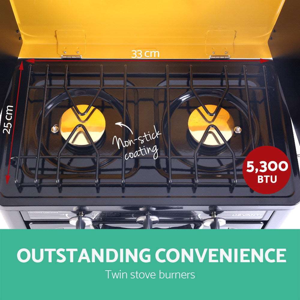 Devanti 3 Burner Portable Oven - Black & Yellow - Just Camp | Best Value Outdoor & Camping Store in Australia