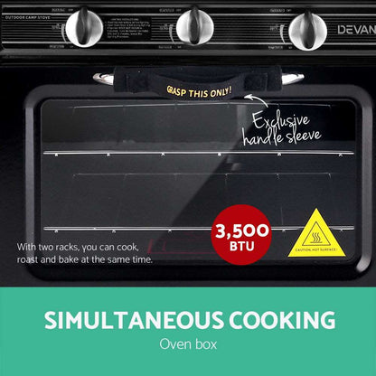 Devanti 3 Burner Portable Oven - Black & Yellow - Just Camp | Best Value Outdoor & Camping Store in Australia