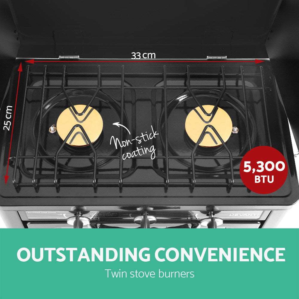 Devanti 3 Burner Portable Oven - Silver & Black - Just Camp | Best Value Outdoor & Camping Store in Australia