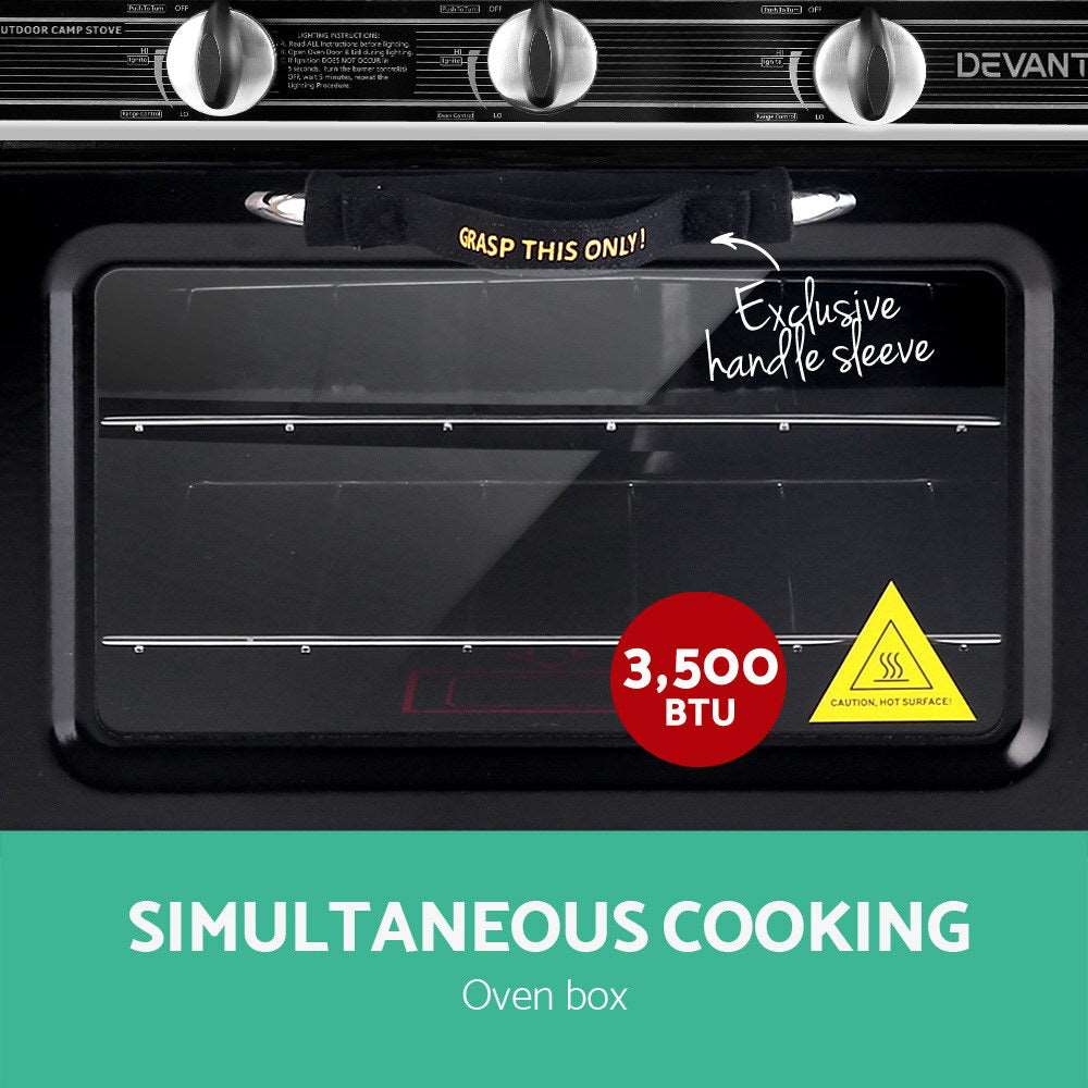 Devanti 3 Burner Portable Oven - Silver & Black - Just Camp | Best Value Outdoor & Camping Store in Australia