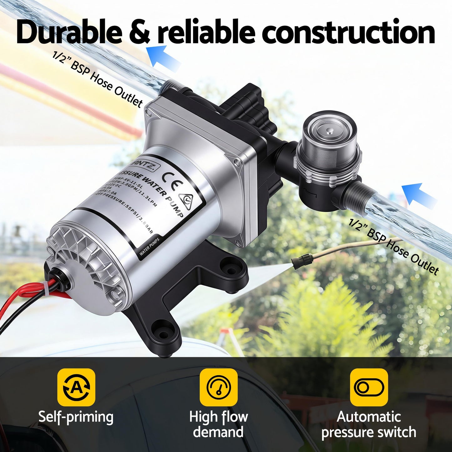 12V self priming water pump for caravans and RVs