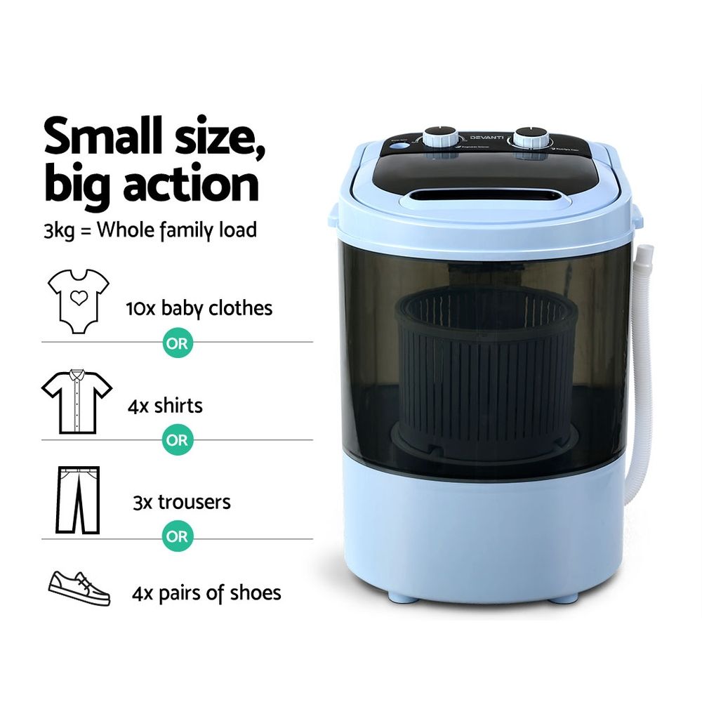 Portable Washing Machine 3kg - Devanti Black