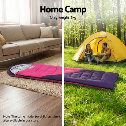 Weisshorn Sleeping Bag Single 213cm Thermal Camping Hiking Pink