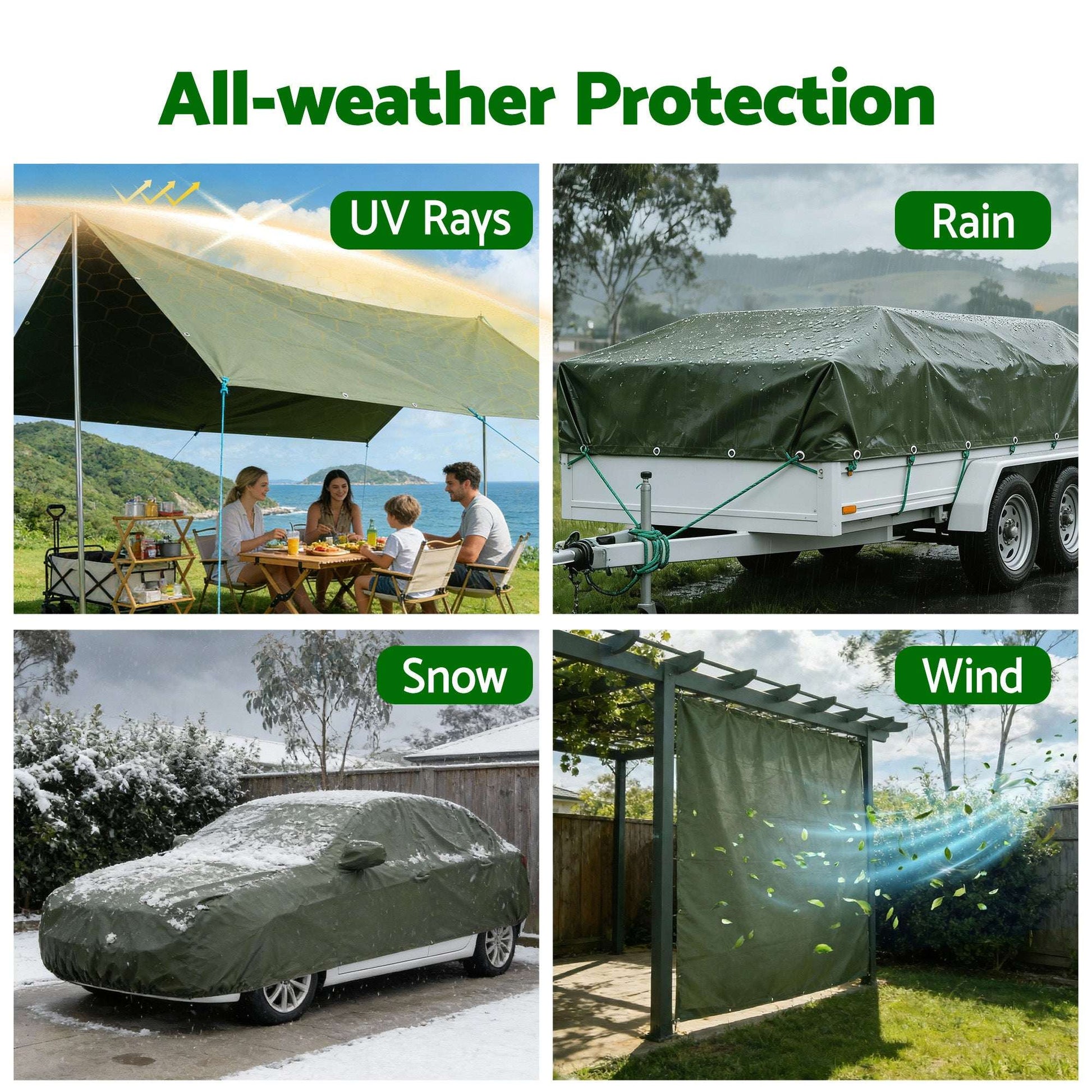 Instahut 2x3m Tarp Tarpaulin 600GSM Camping Canvas Heavy Duty Water Resistant