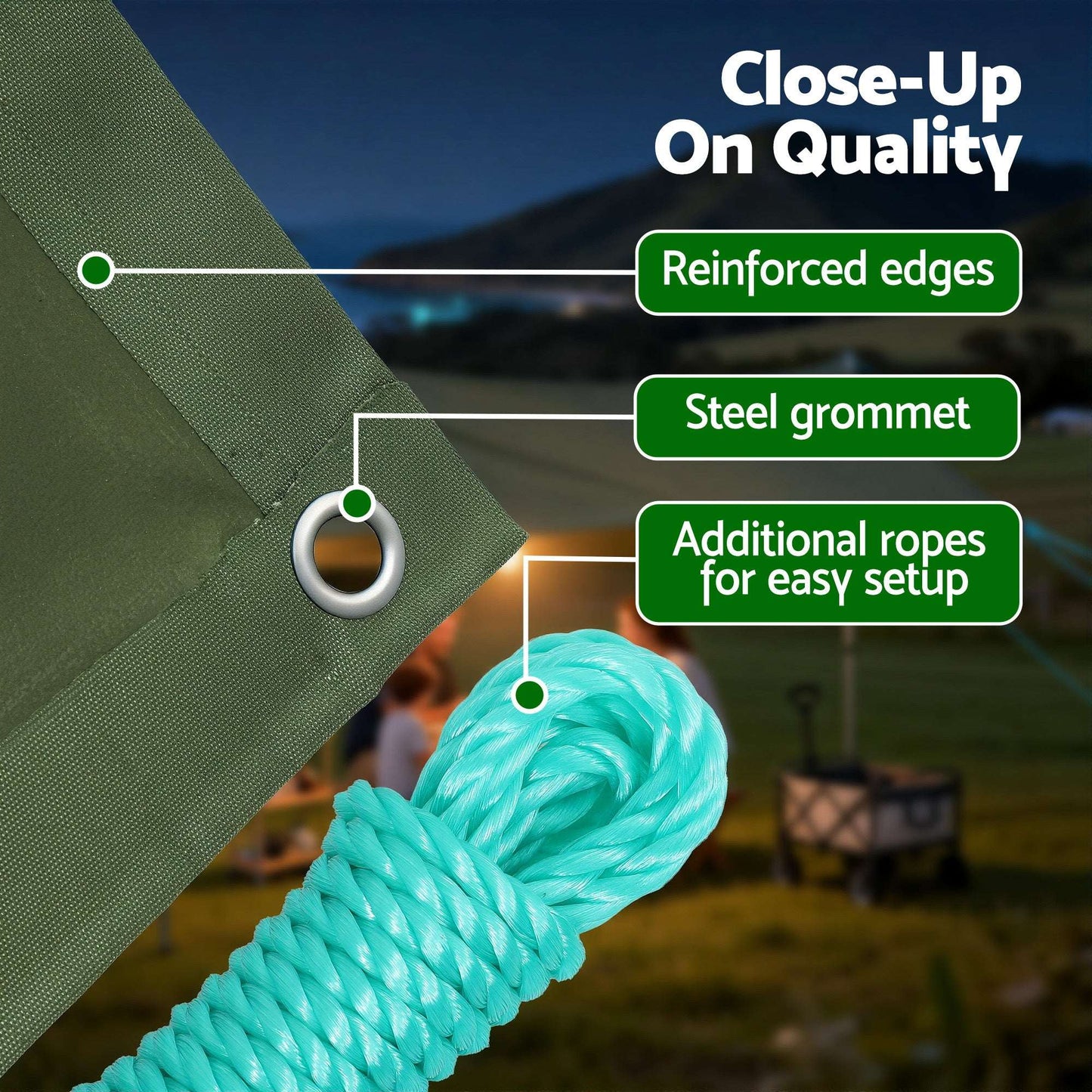 Instahut 2x3m Tarp Tarpaulin 600GSM Camping Canvas Heavy Duty Water Resistant