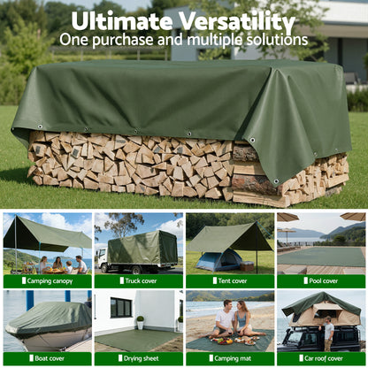 Instahut 2x3m Tarp Tarpaulin 600GSM Camping Canvas Heavy Duty Water Resistant