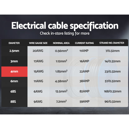 Giantz 4MM 30M Twin Core Wire Electrical Cable Extension Car 450V 2 Sheath