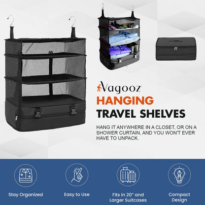 Vagooz Foldable 3 Shelf Travel Camping Organizer with Hook
