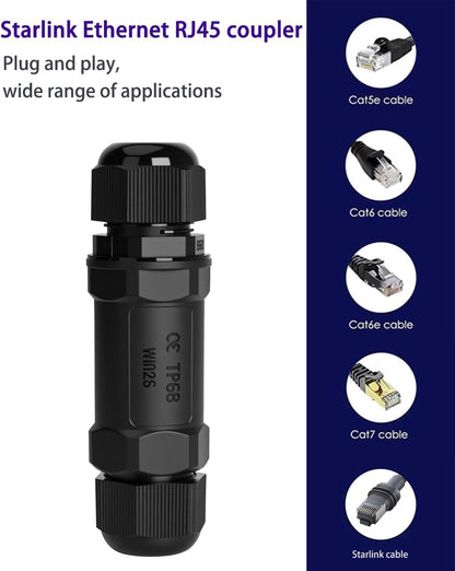 Starlink Coupler  for Starlink Cable/Cat7/Cat6/Cat5E/Cat5 Network LAN Cable Extender IP68 Waterproof (PoE Supported)