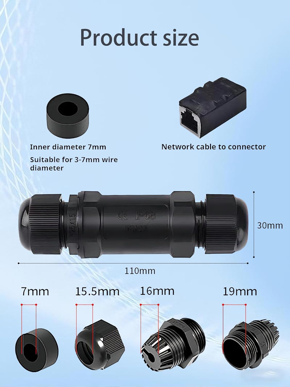 Starlink Coupler  for Starlink Cable/Cat7/Cat6/Cat5E/Cat5 Network LAN Cable Extender IP68 Waterproof (PoE Supported)