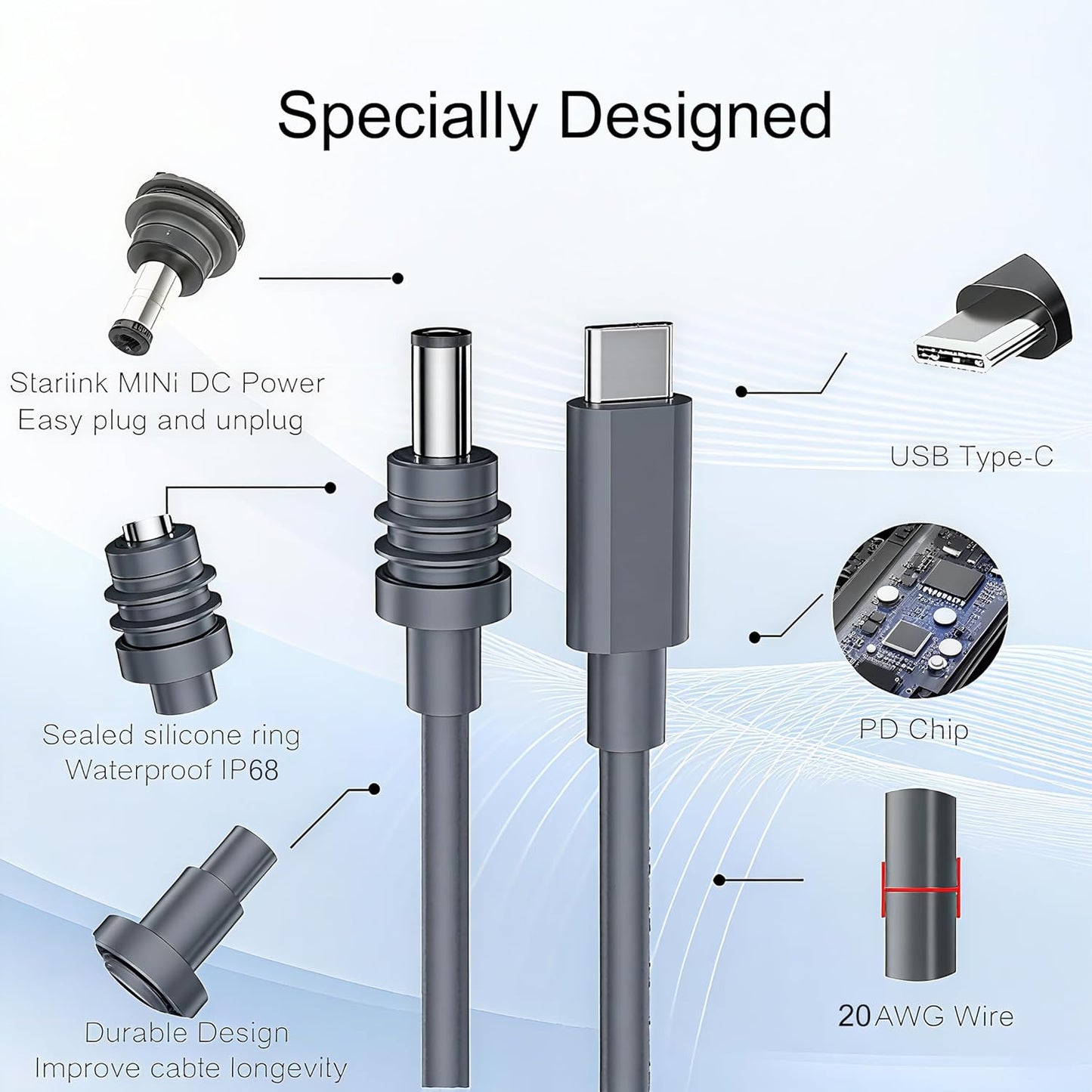 Starlink Mini Power Cable 10FT USB-C to DC5521