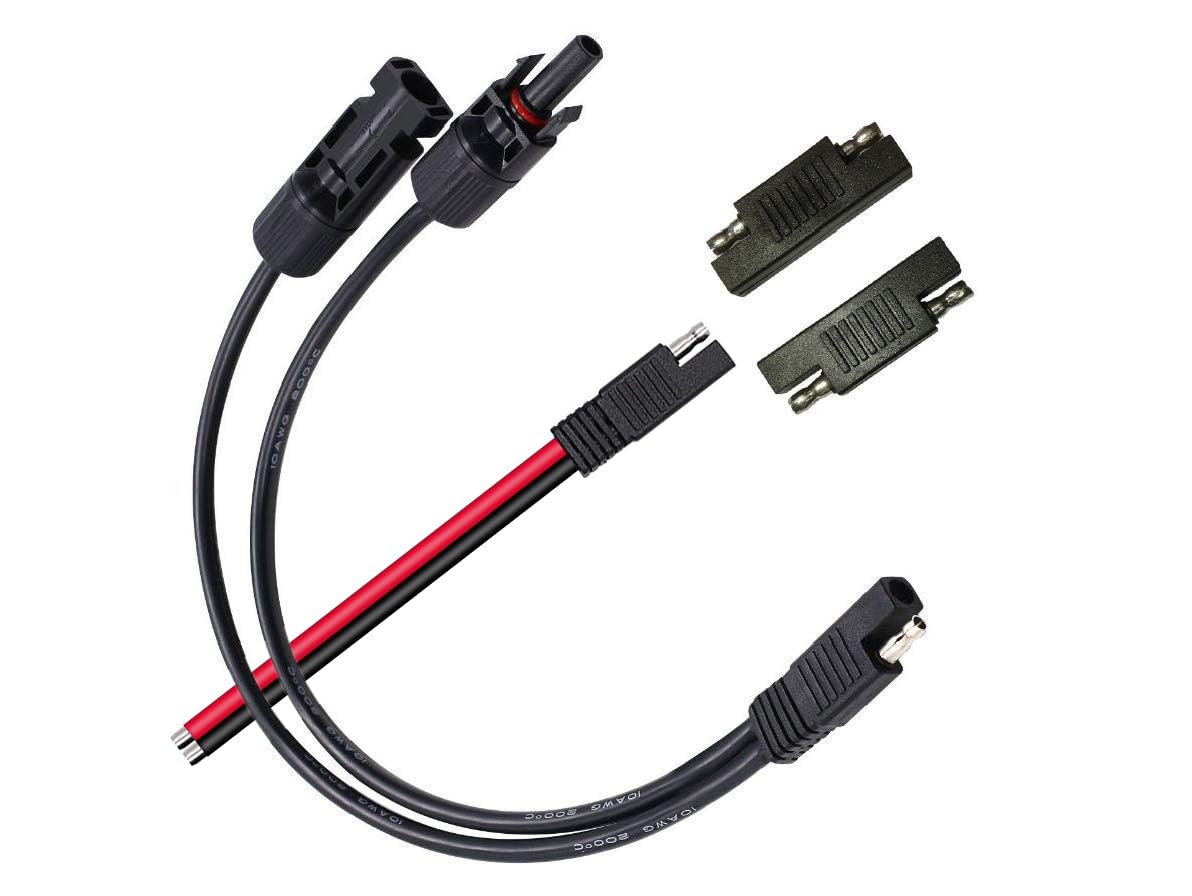 Solar Panel Connectors 10AWG Compatible with MC-4 Solar Connecter to SAE Adapter PV Extension Cable Wire for RV Caravan Solar Panels Battery Charger kit with Two SAE to SAE Polarity Reverse Adapters