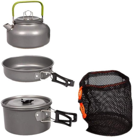 Camping Cookware Set 3 Piece with Pot, Pan & Teapot